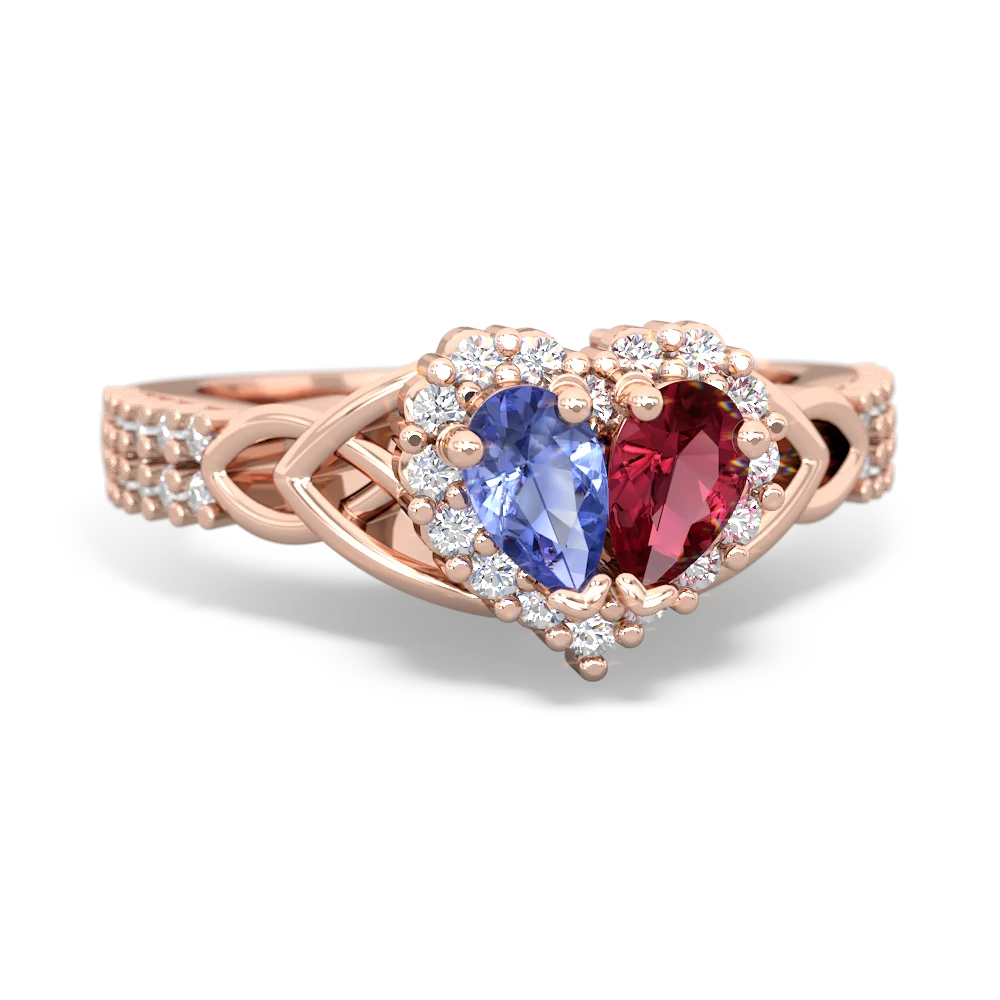 Tanzanite Celtic Knot Two Hearts As One 14K Rose Gold ring R2644HRT