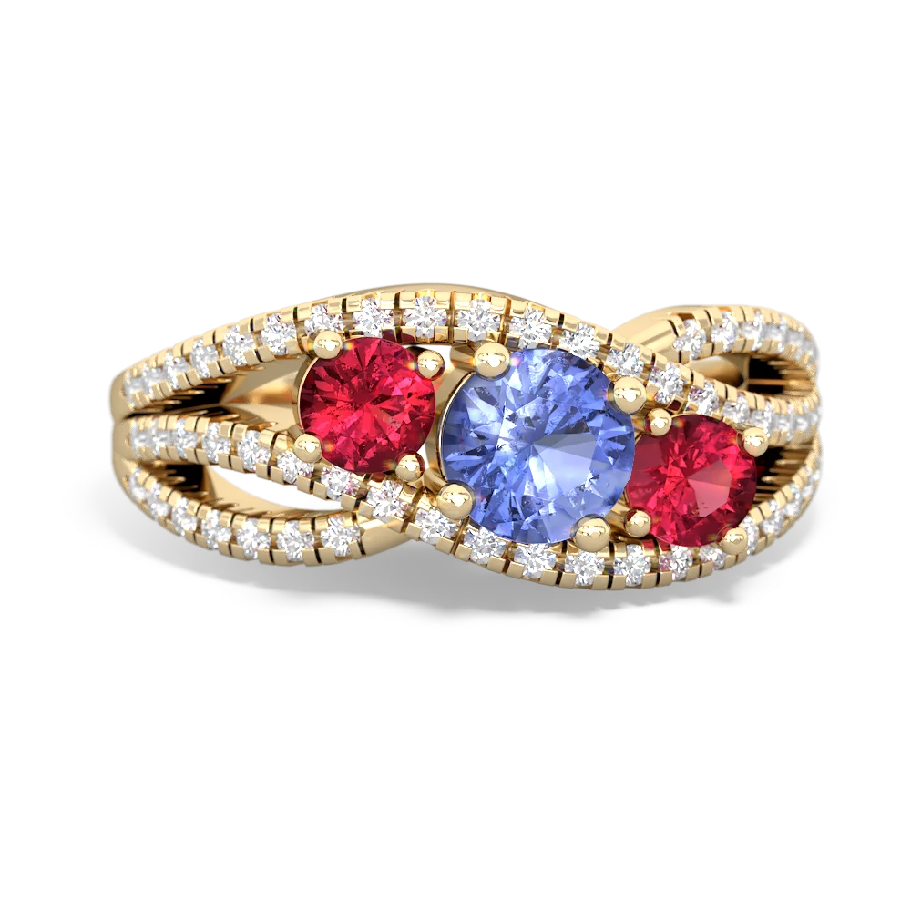 Tanzanite Three Stone Aurora 14K Yellow Gold ring R3080