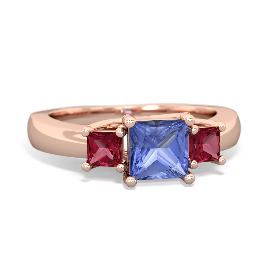 Tanzanite Three Stone Trellis 14K Rose Gold ring R4015