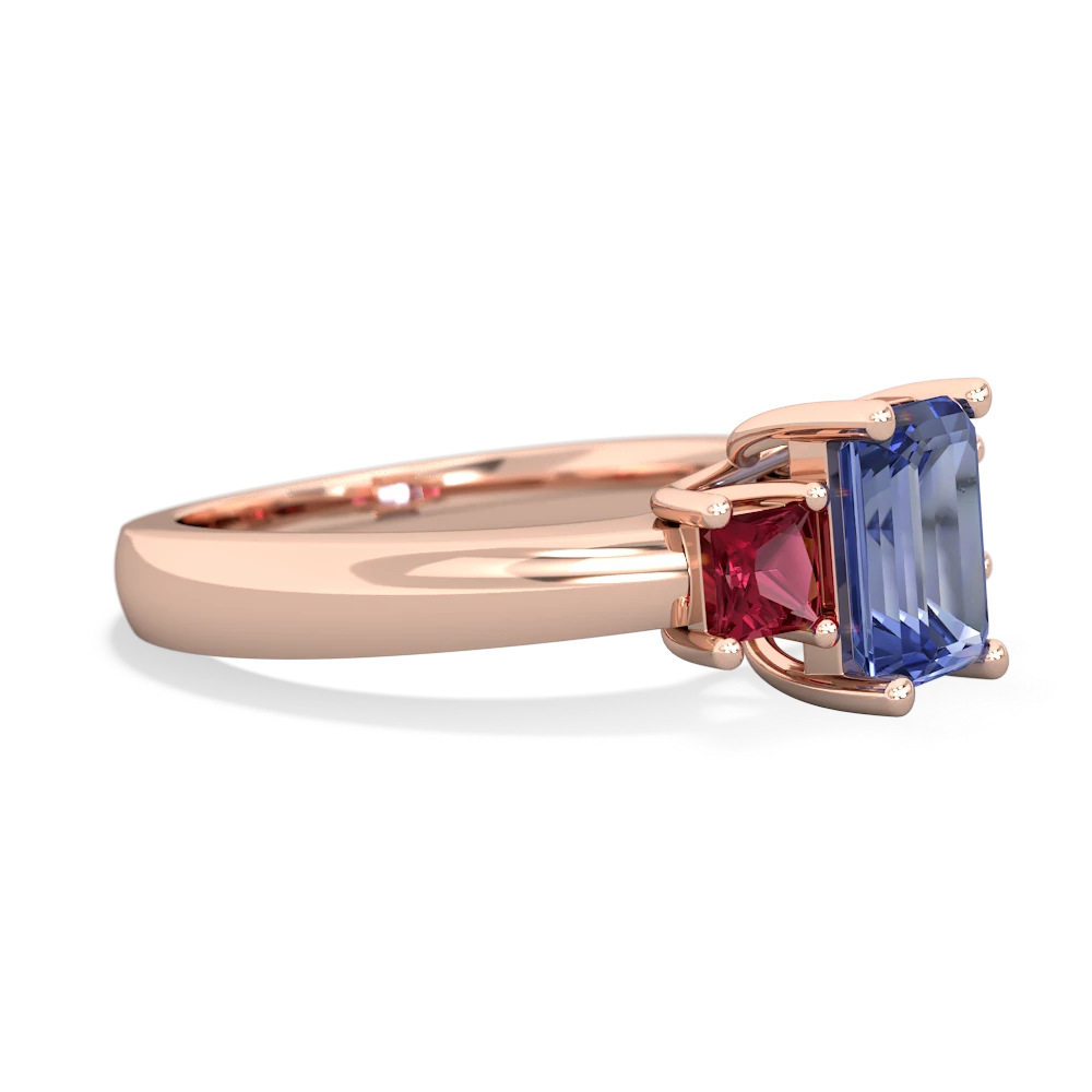 Tanzanite Three Stone Emerald-Cut Trellis 14K Rose Gold ring R4021