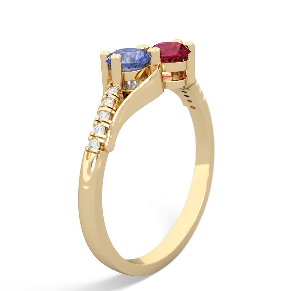 Tanzanite Infinity Pave Two Stone 14K Yellow Gold ring R5285