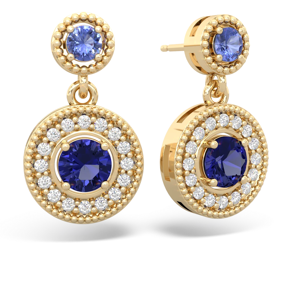 Tanzanite Halo Dangle 14K Yellow Gold earrings E5319