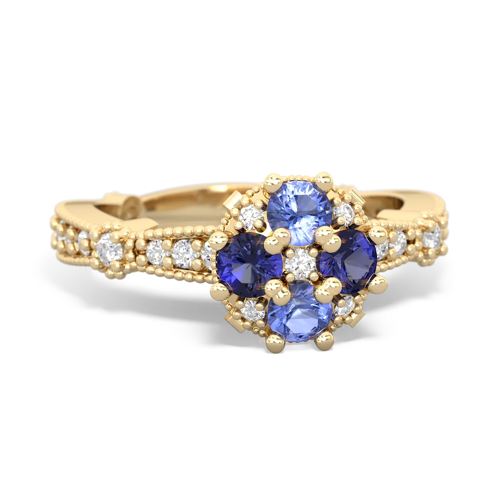 Tanzanite Sparkling Tiara Cluster 14K Yellow Gold ring R26293RD