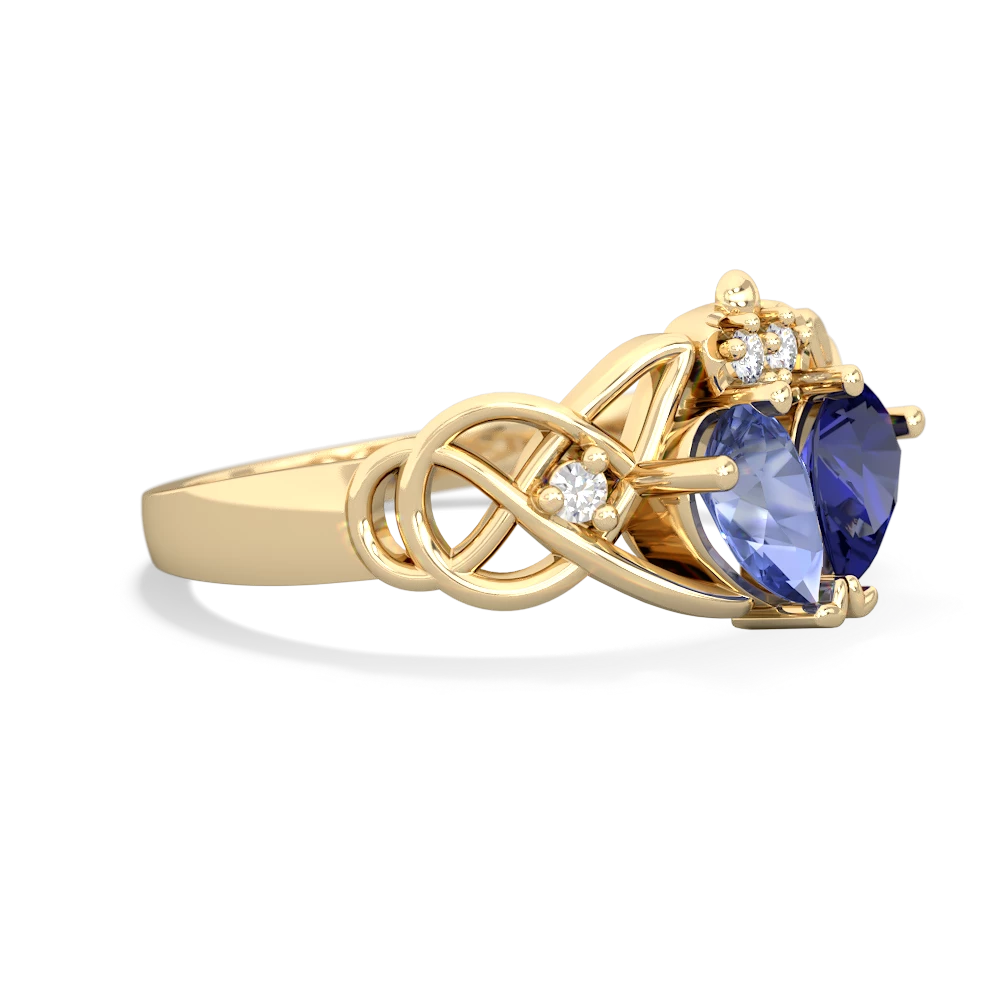 Tanzanite 'One Heart' Celtic Knot Claddagh 14K Yellow Gold ring R5322