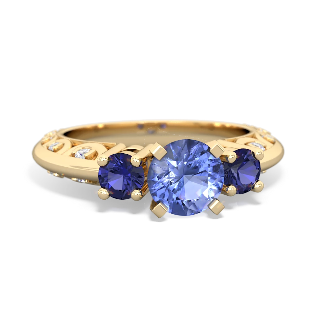 Tanzanite Art Deco Eternal Embrace Engagement 14K Yellow Gold ring C2003