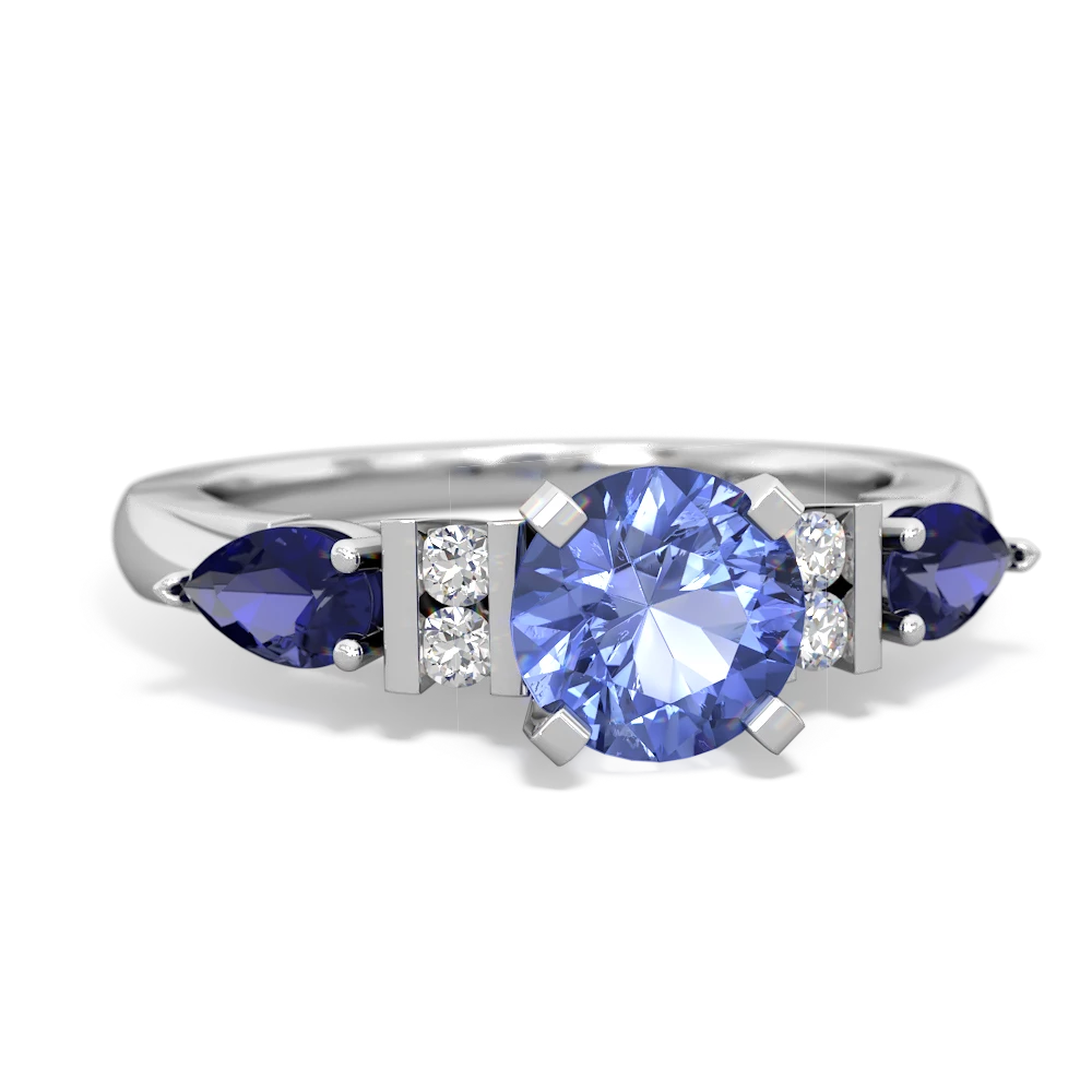 Tanzanite 6Mm Round Eternal Embrace Engagement 14K White Gold ring R2005