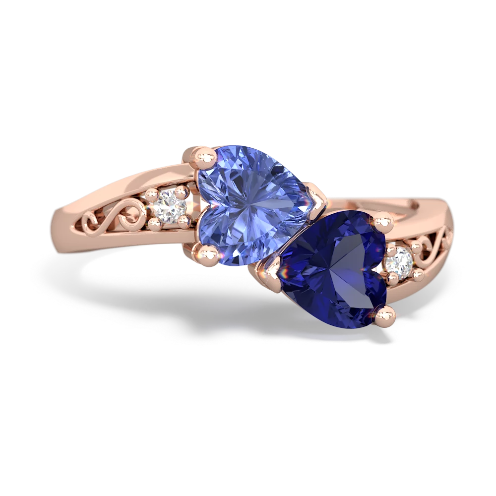 Tanzanite Snuggling Hearts 14K Rose Gold ring R2178