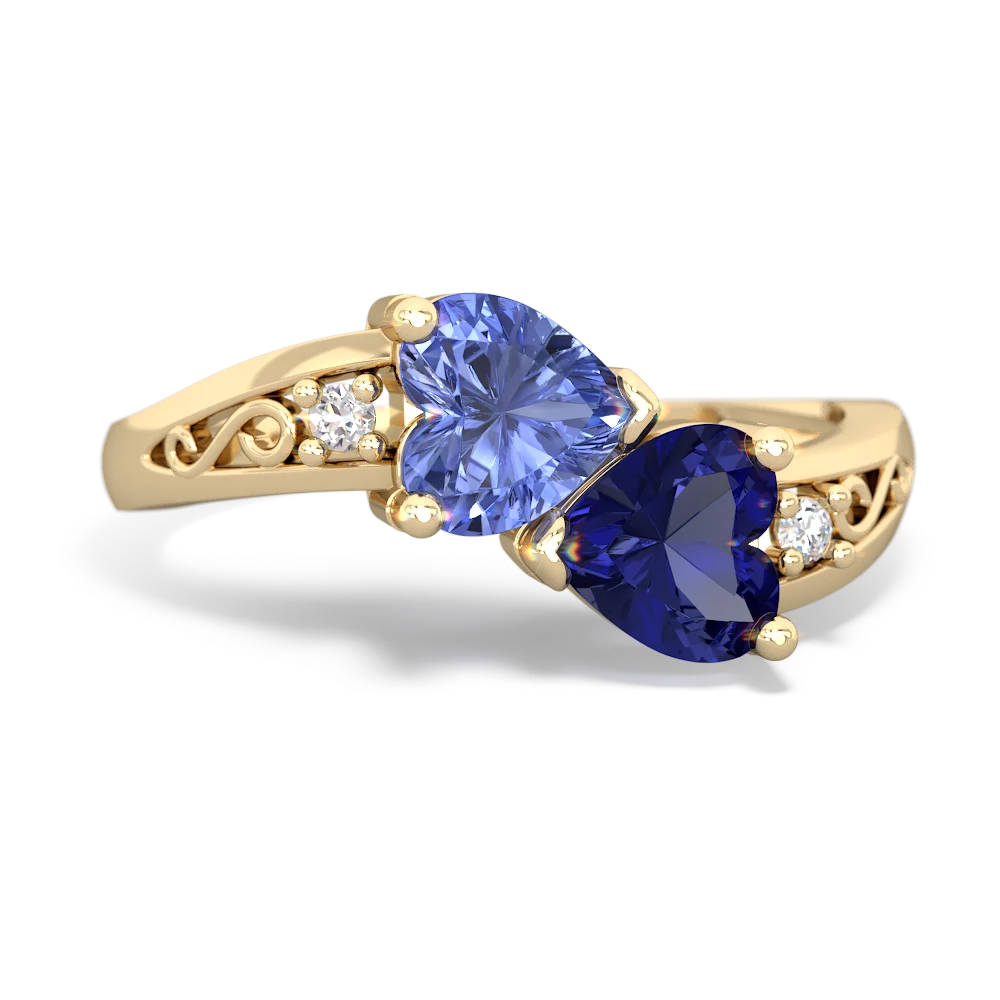 Tanzanite Snuggling Hearts 14K Yellow Gold ring R2178