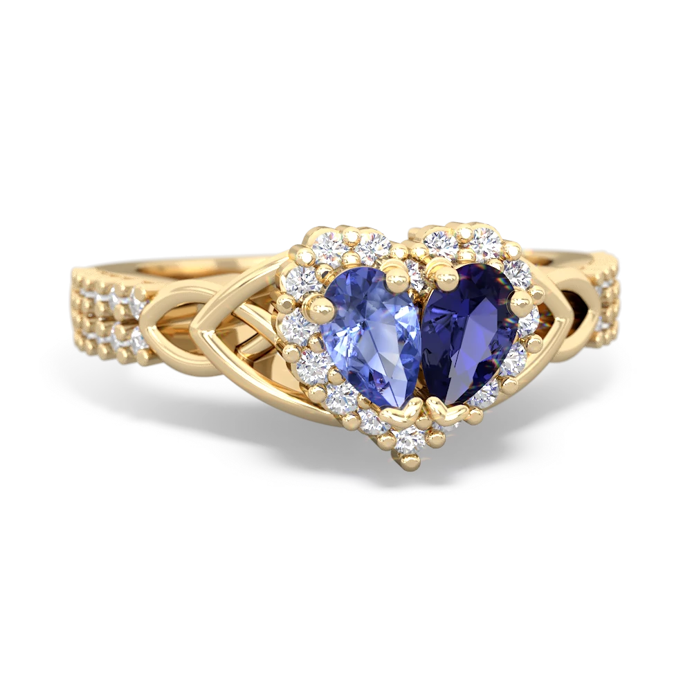 Tanzanite Celtic Knot Two Hearts As One 14K Yellow Gold ring R2644HRT