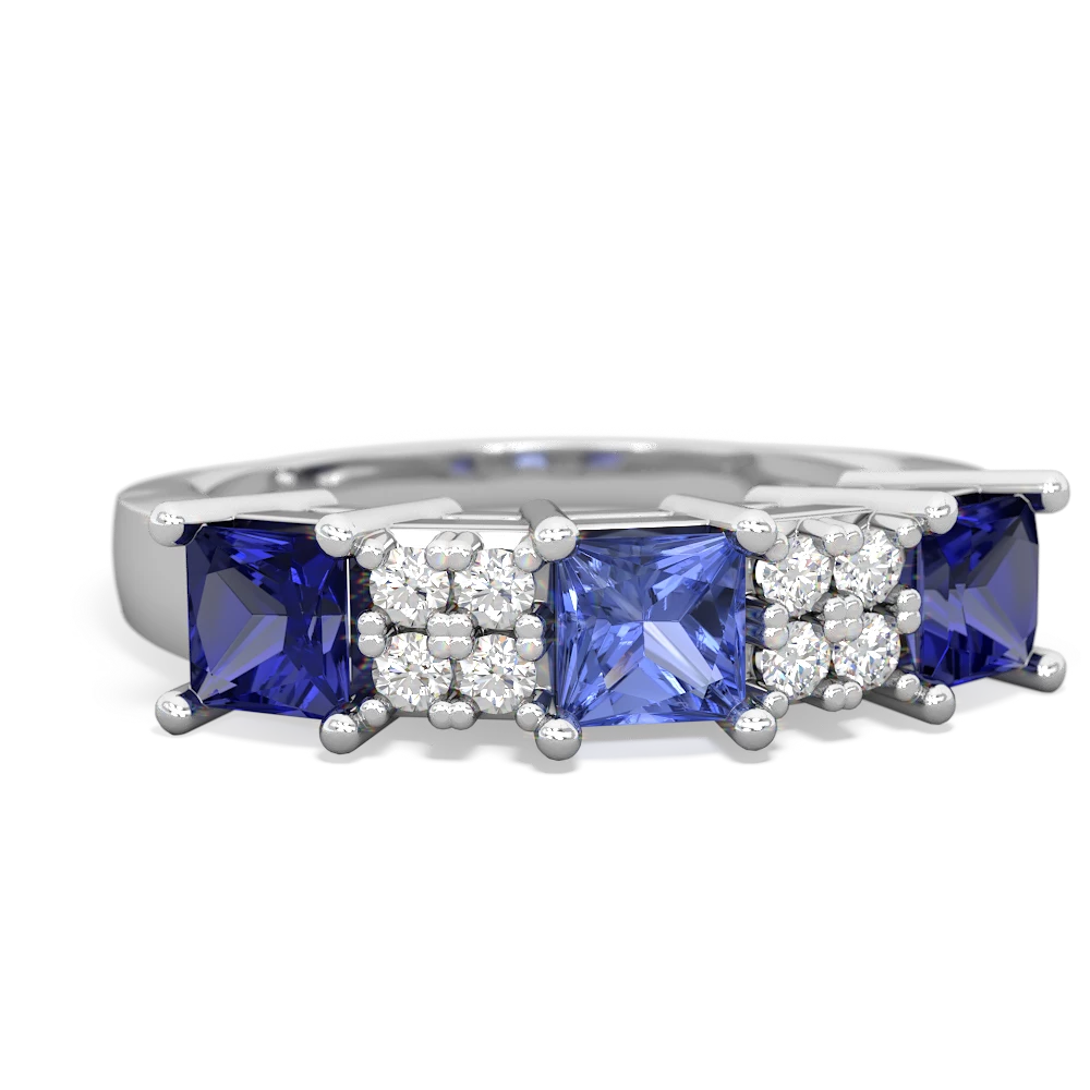 Tanzanite Three Stone Diamond Cluster 14K White Gold ring R2592