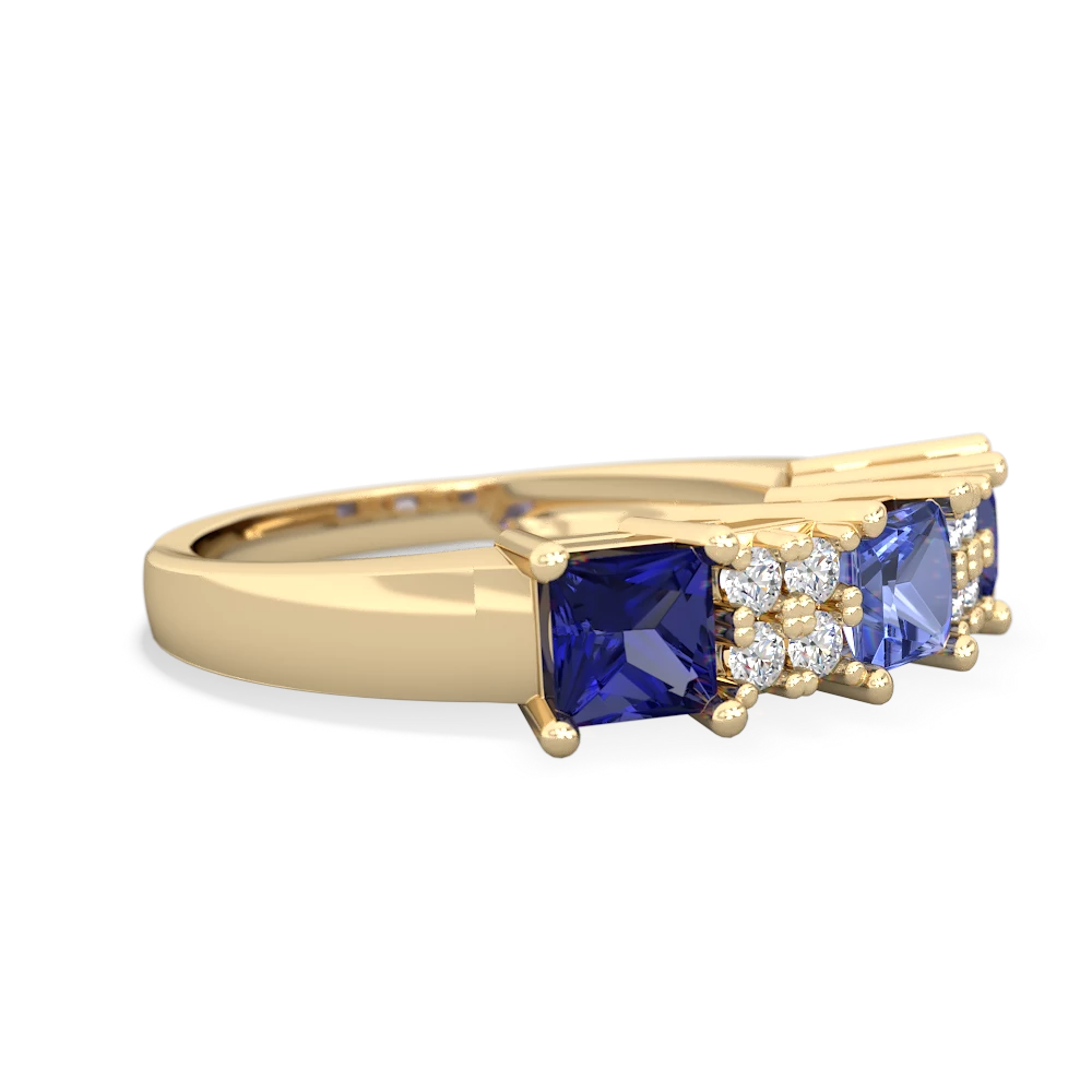 Tanzanite Three Stone Diamond Cluster 14K Yellow Gold ring R2592