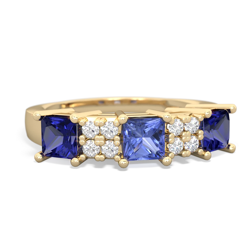 Tanzanite Three Stone Diamond Cluster 14K Yellow Gold ring R2592