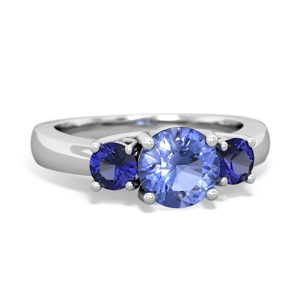 Tanzanite Three Stone Round Trellis 14K White Gold ring R4018