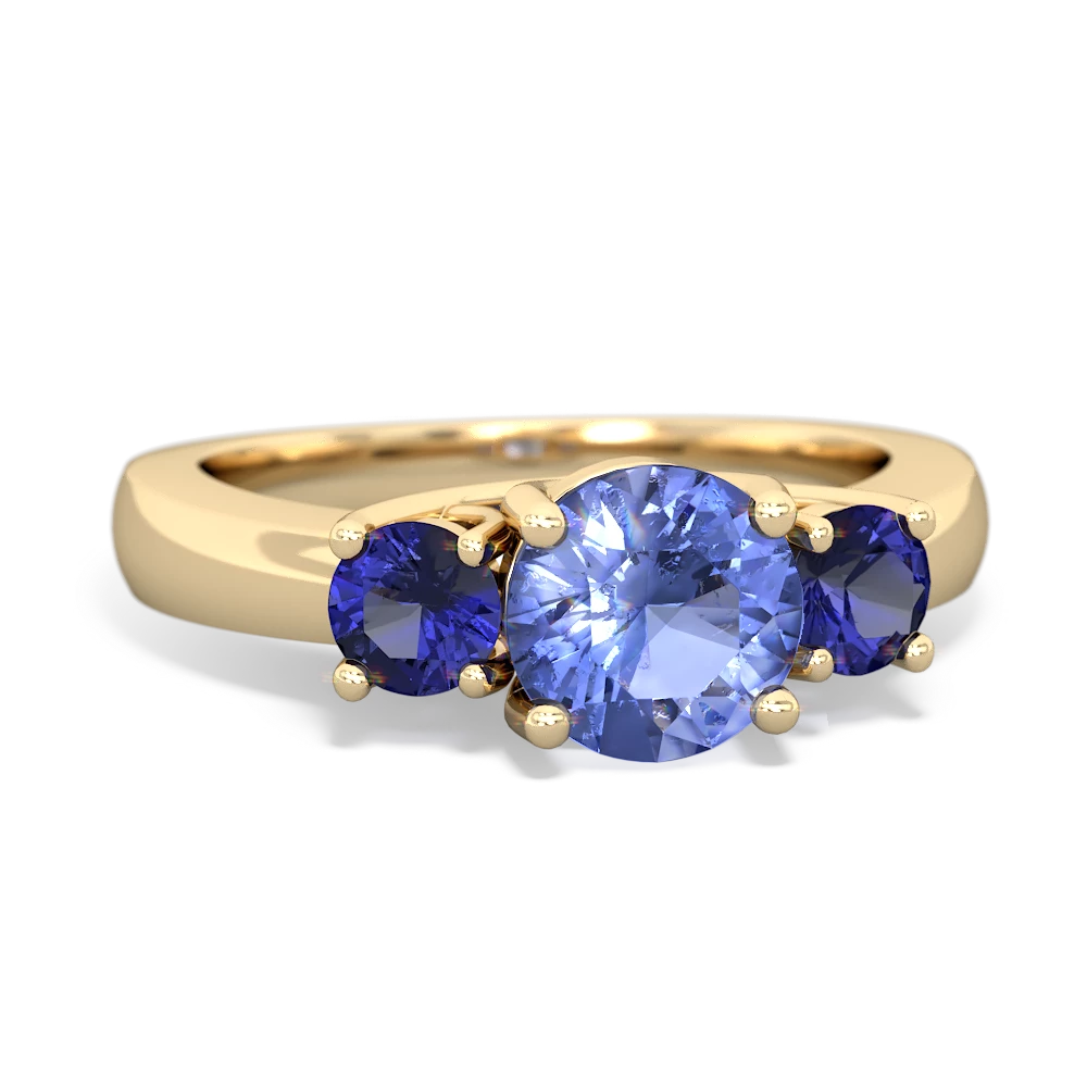 Tanzanite Three Stone Round Trellis 14K Yellow Gold ring R4018