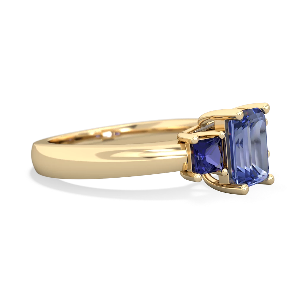 Tanzanite Three Stone Emerald-Cut Trellis 14K Yellow Gold ring R4021