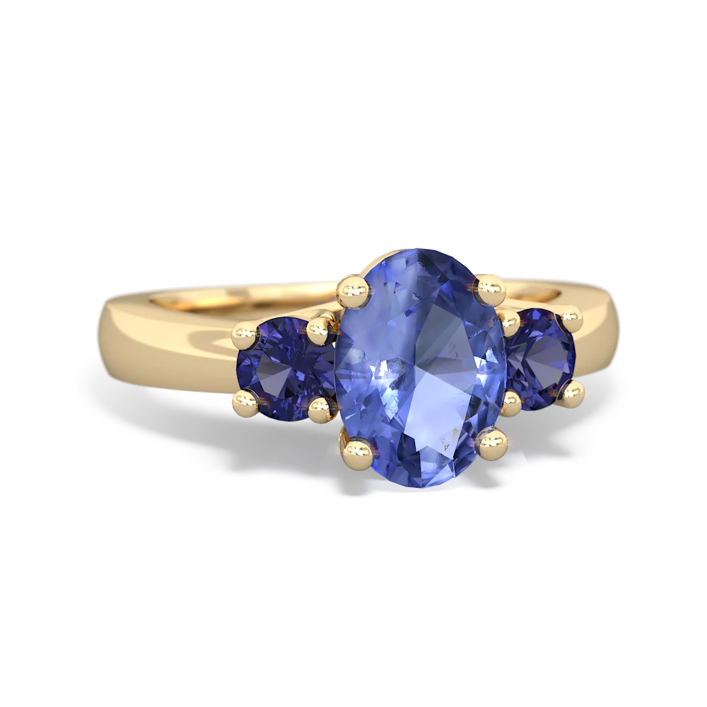 Tanzanite Three Stone Oval Trellis 14K Yellow Gold ring R4024