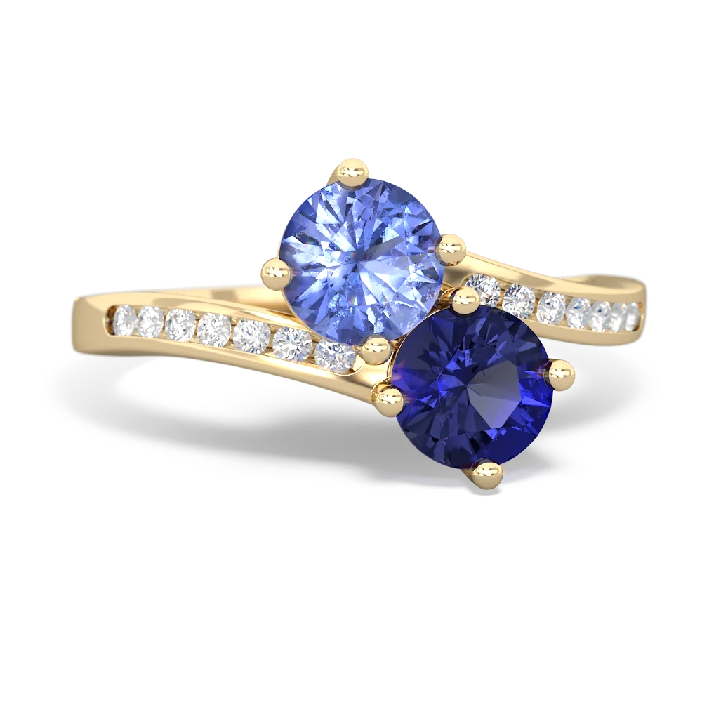 Tanzanite Channel Set Two Stone 14K Yellow Gold ring R5303