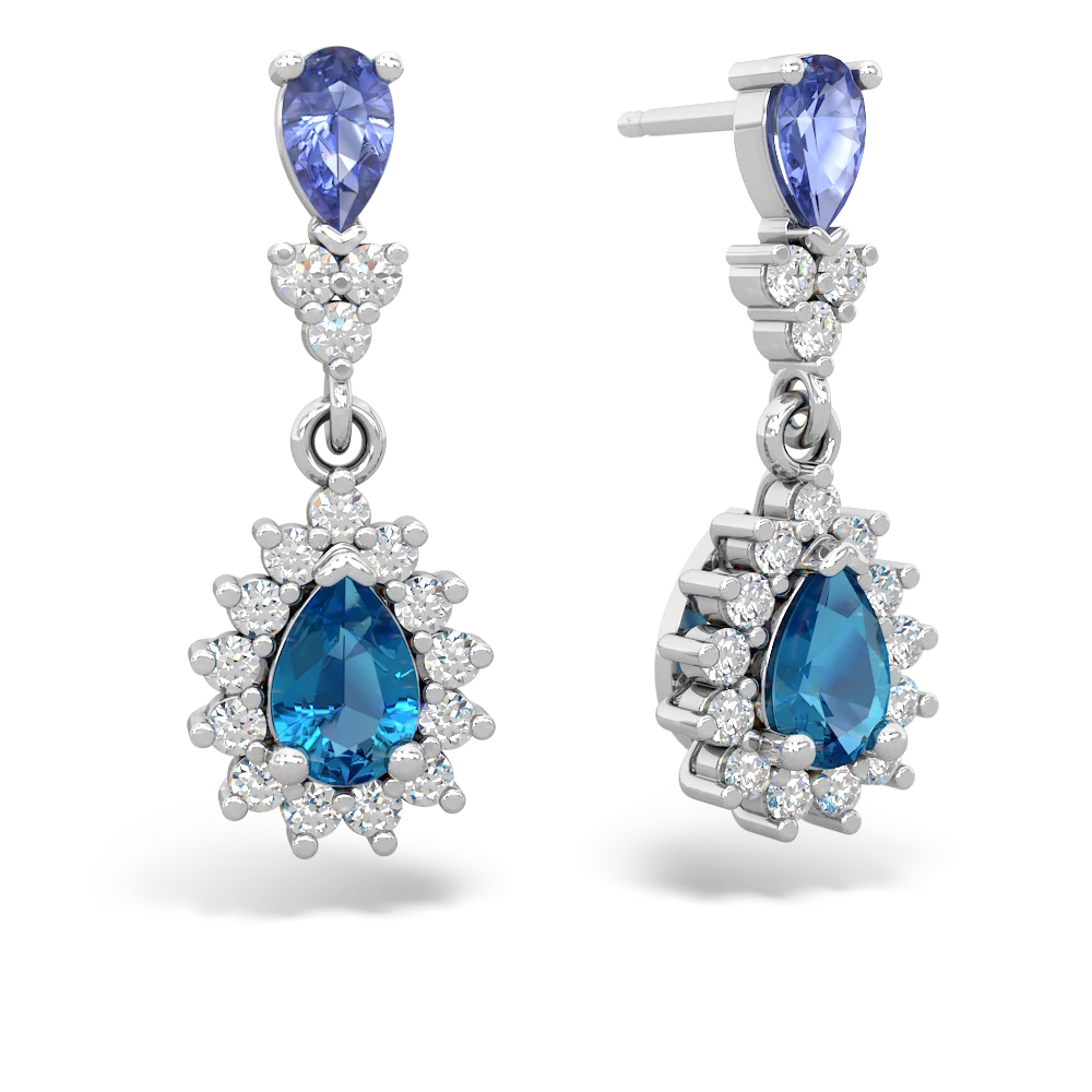 Tanzanite Halo Pear Dangle 14K White Gold earrings E1882