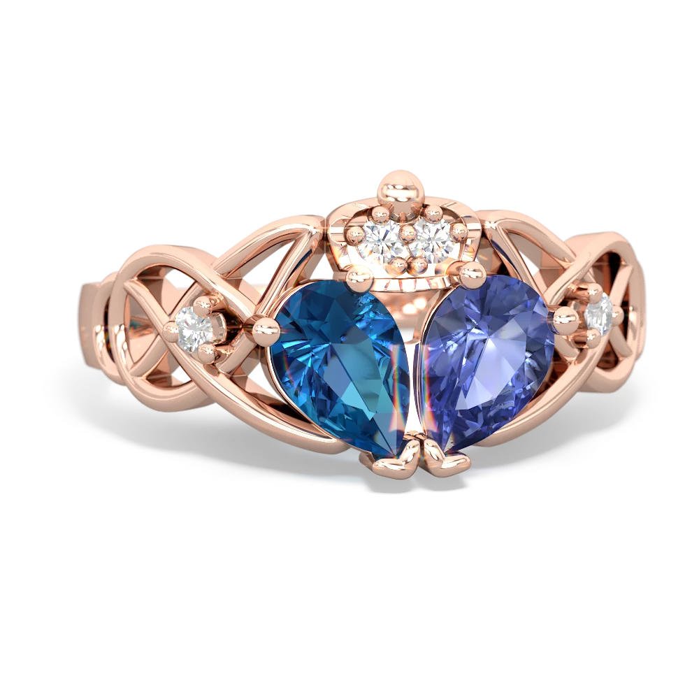 Tanzanite 'One Heart' Celtic Knot Claddagh 14K Rose Gold ring R5322