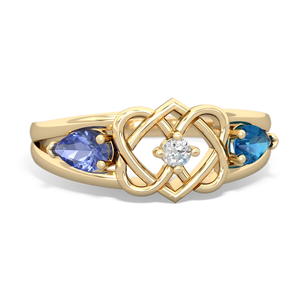 Tanzanite Hearts Intertwined 14K Yellow Gold ring R5880