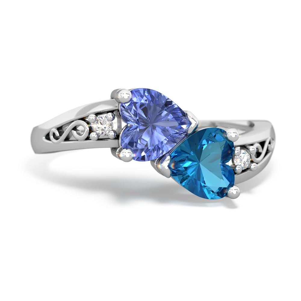 Tanzanite Snuggling Hearts 14K White Gold ring R2178