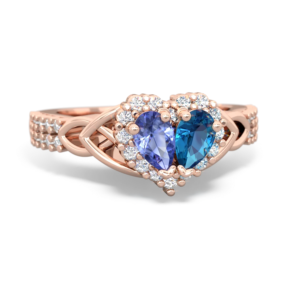 Tanzanite Celtic Knot Two Hearts As One 14K Rose Gold ring R2644HRT