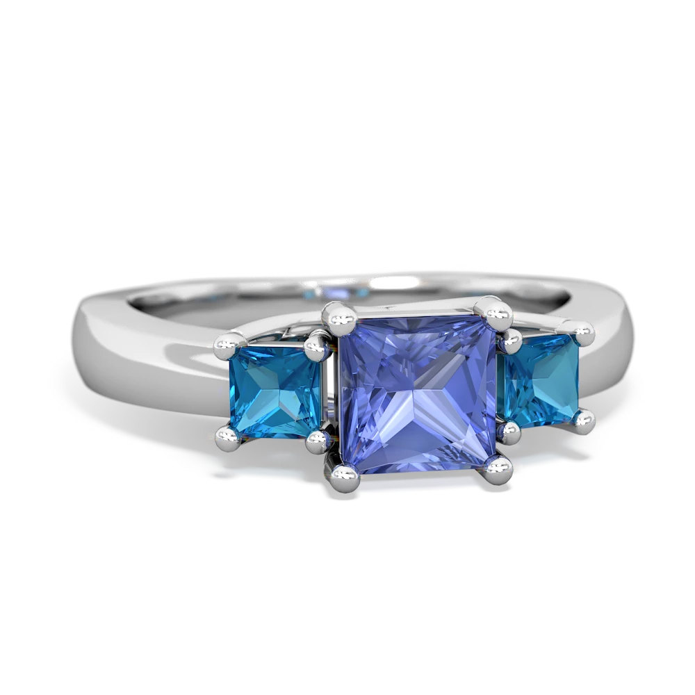 Tanzanite Three Stone Trellis 14K White Gold ring R4015