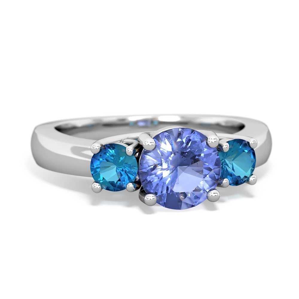 Tanzanite Three Stone Round Trellis 14K White Gold ring R4018