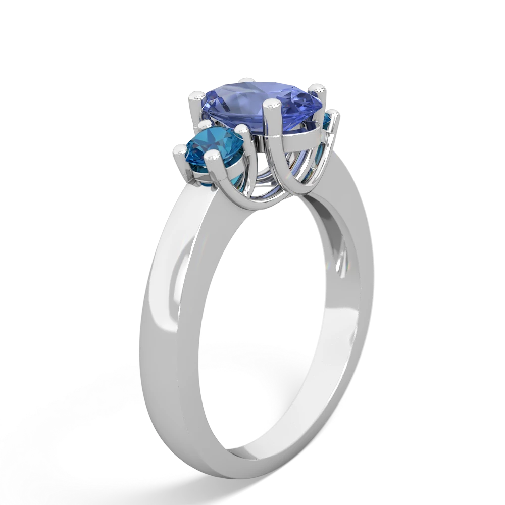 Tanzanite Three Stone Oval Trellis 14K White Gold ring R4024