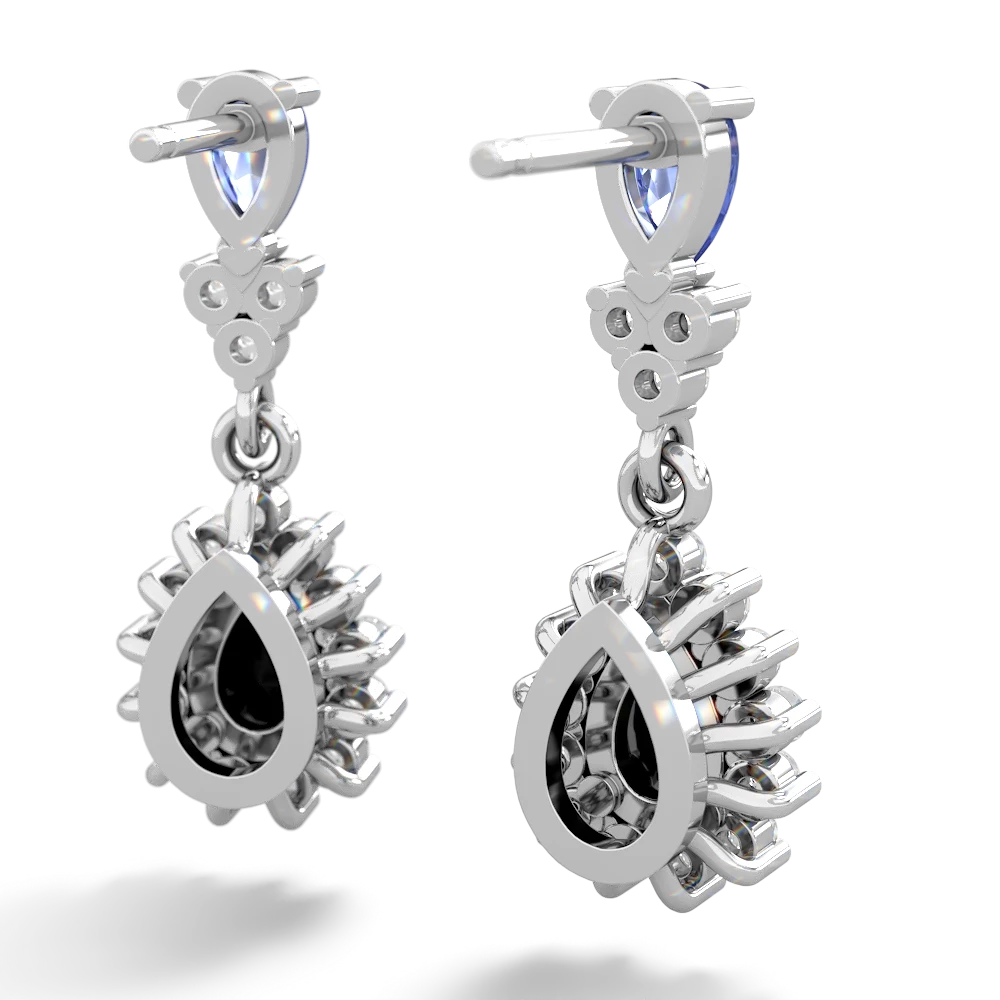 Tanzanite Halo Pear Dangle 14K White Gold earrings E1882