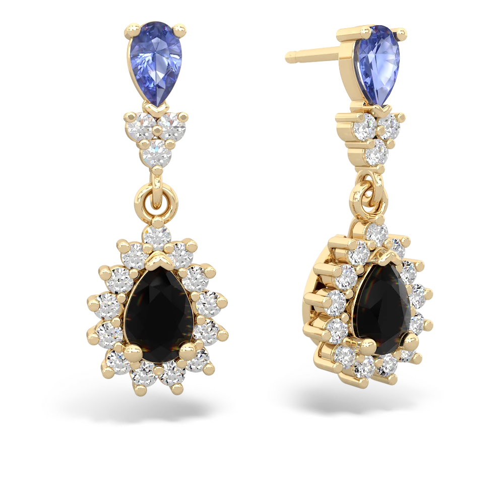 Tanzanite Halo Pear Dangle 14K Yellow Gold earrings E1882