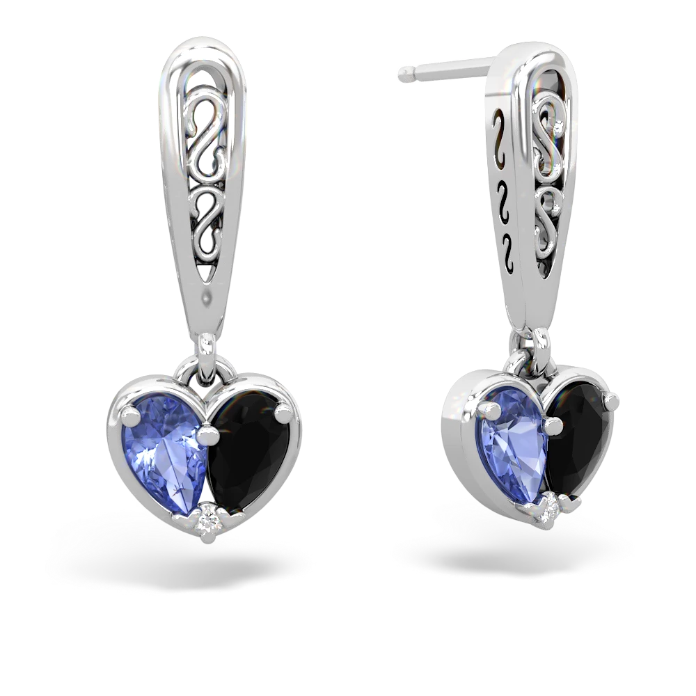 Tanzanite Filligree Heart 14K White Gold earrings E5070