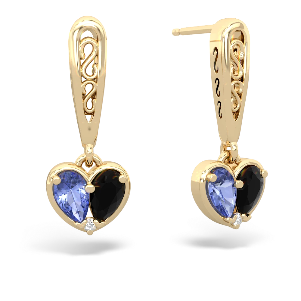 Tanzanite Filligree Heart 14K Yellow Gold earrings E5070