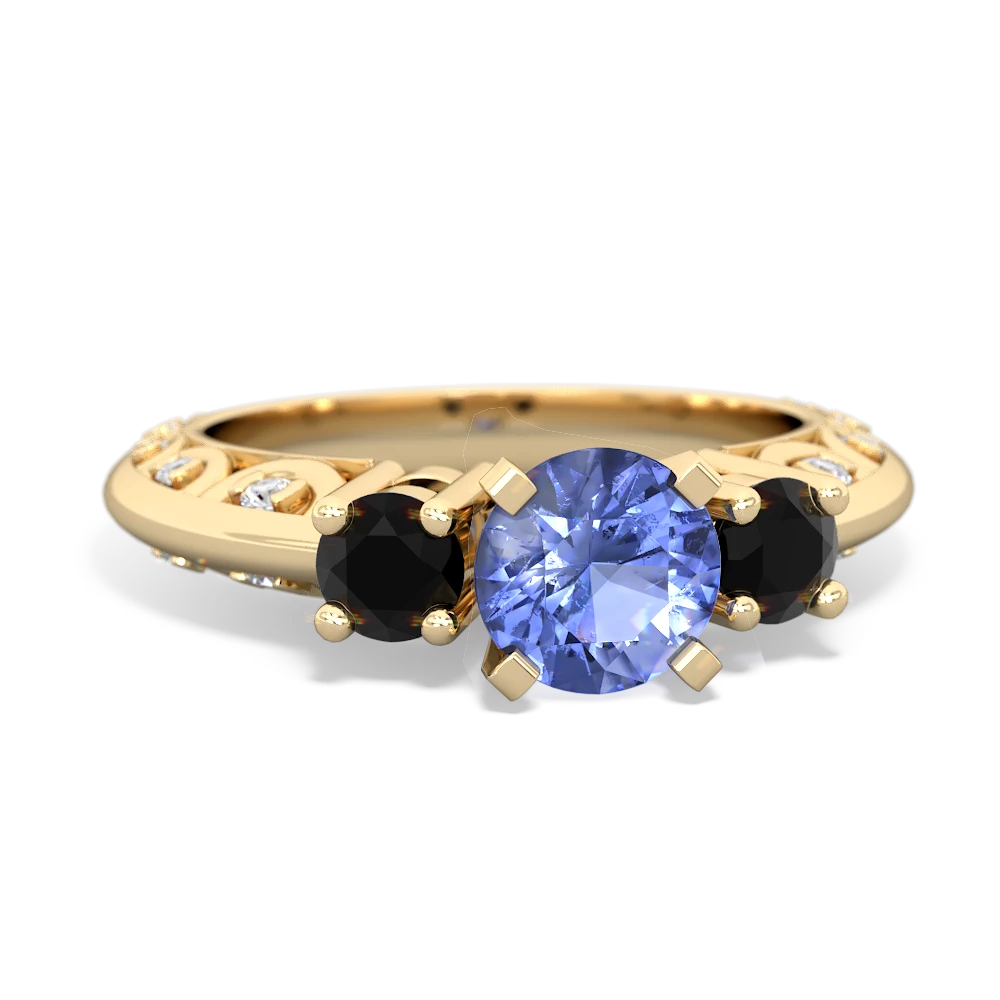 Tanzanite Art Deco Eternal Embrace Engagement 14K Yellow Gold ring C2003