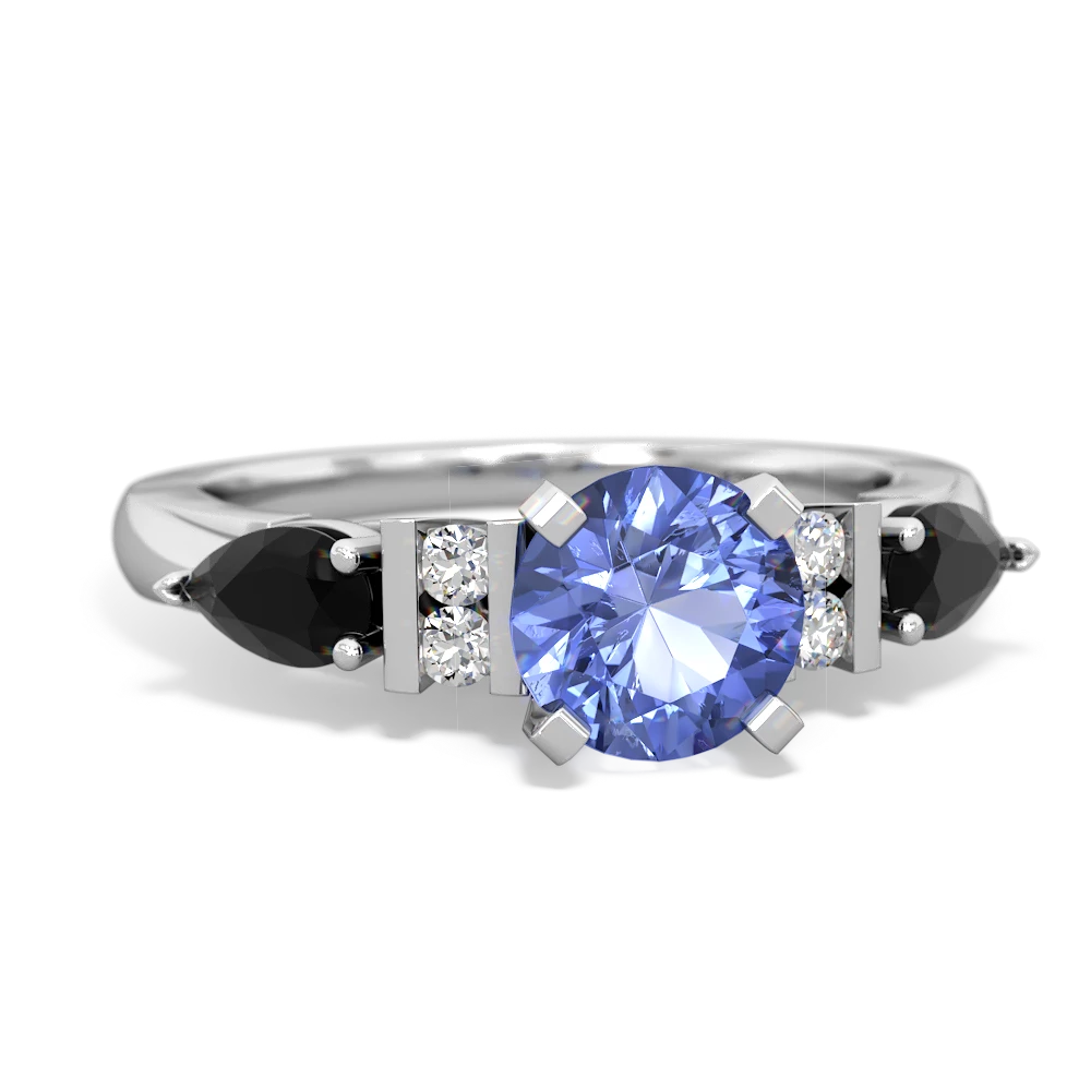 Tanzanite 6Mm Round Eternal Embrace Engagement 14K White Gold ring R2005