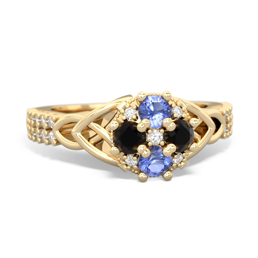 Tanzanite Celtic Knot Cluster Engagement 14K Yellow Gold ring R26443RD