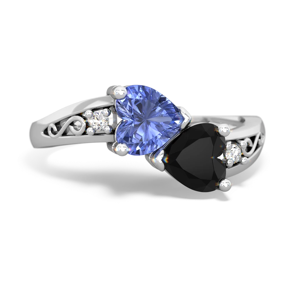 Tanzanite Snuggling Hearts 14K White Gold ring R2178