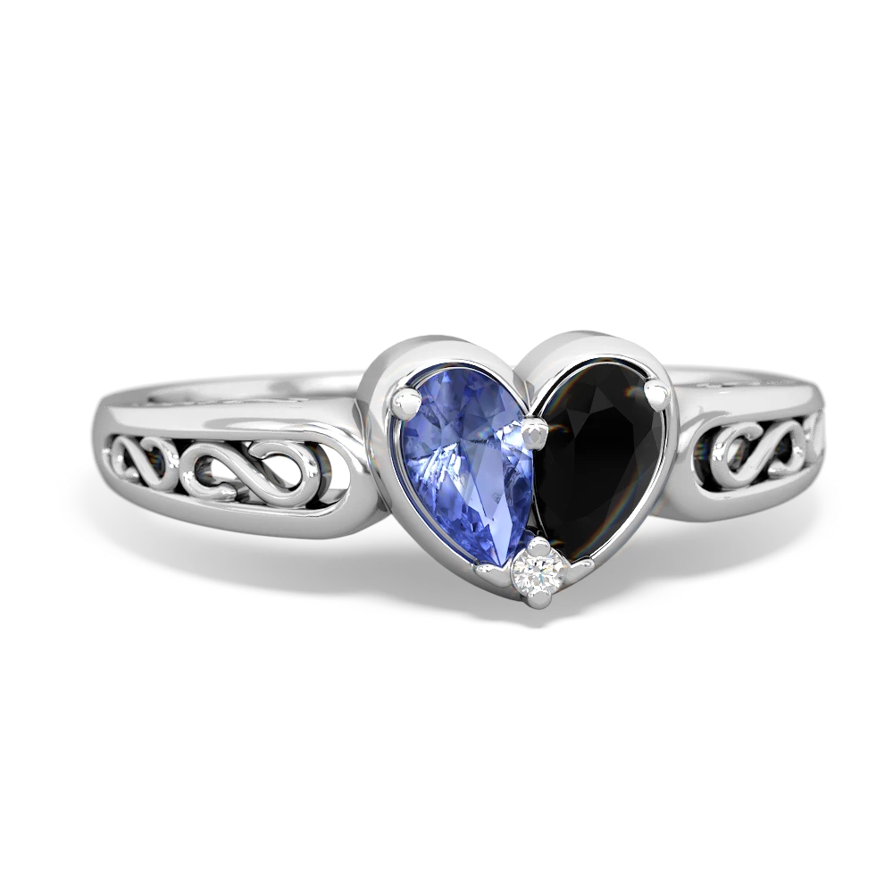 Tanzanite Filligree 'One Heart' 14K White Gold ring R5070