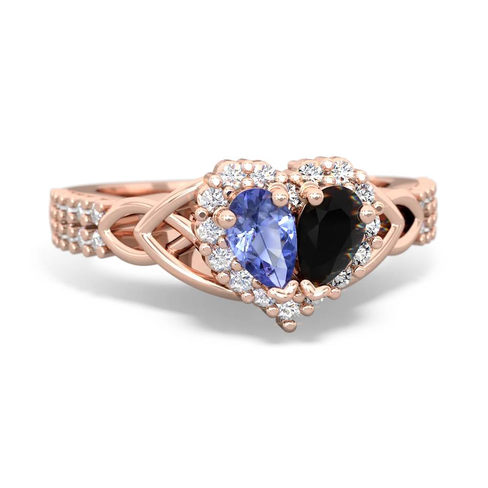 Tanzanite Celtic Knot Two Hearts As One 14K Rose Gold ring R2644HRT
