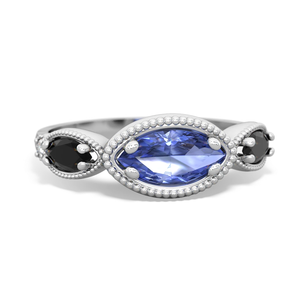 Tanzanite Milgrain Marquise 14K White Gold ring R5700