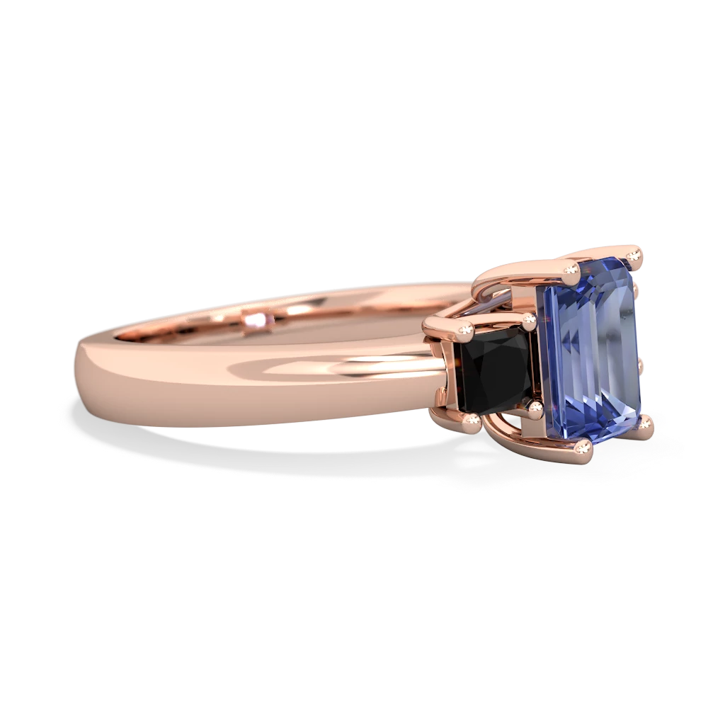 Tanzanite Three Stone Emerald-Cut Trellis 14K Rose Gold ring R4021