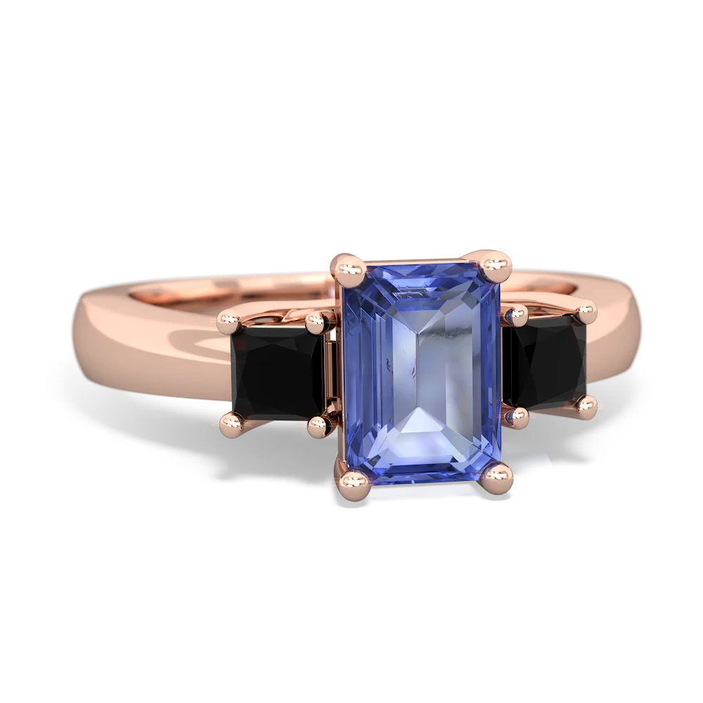 Tanzanite Three Stone Emerald-Cut Trellis 14K Rose Gold ring R4021