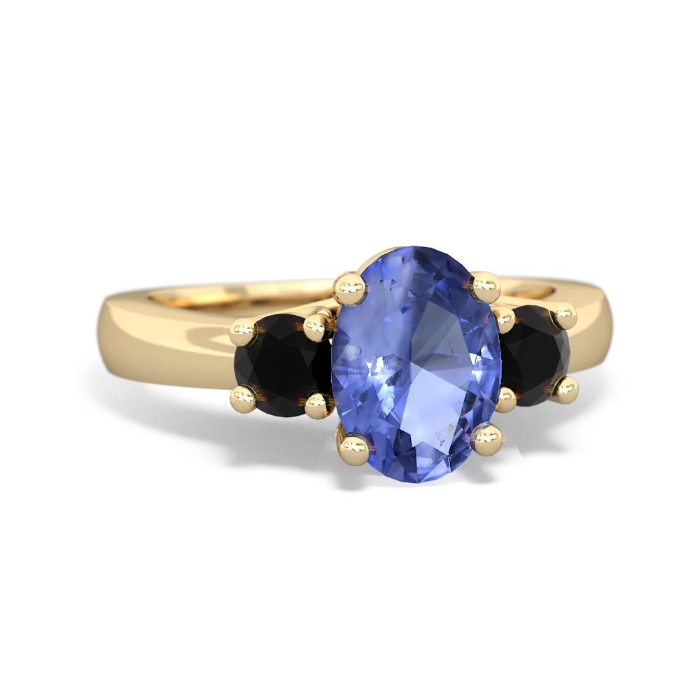 Tanzanite Three Stone Oval Trellis 14K Yellow Gold ring R4024