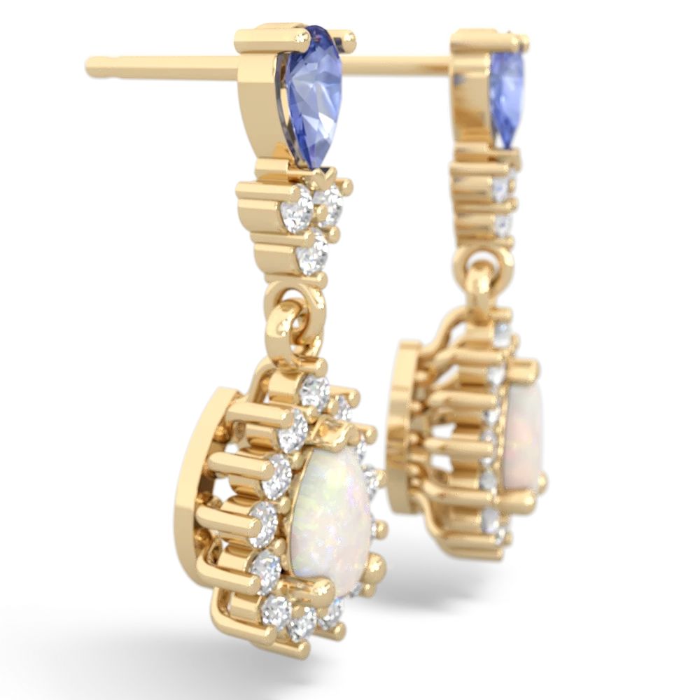 Tanzanite Halo Pear Dangle 14K Yellow Gold earrings E1882