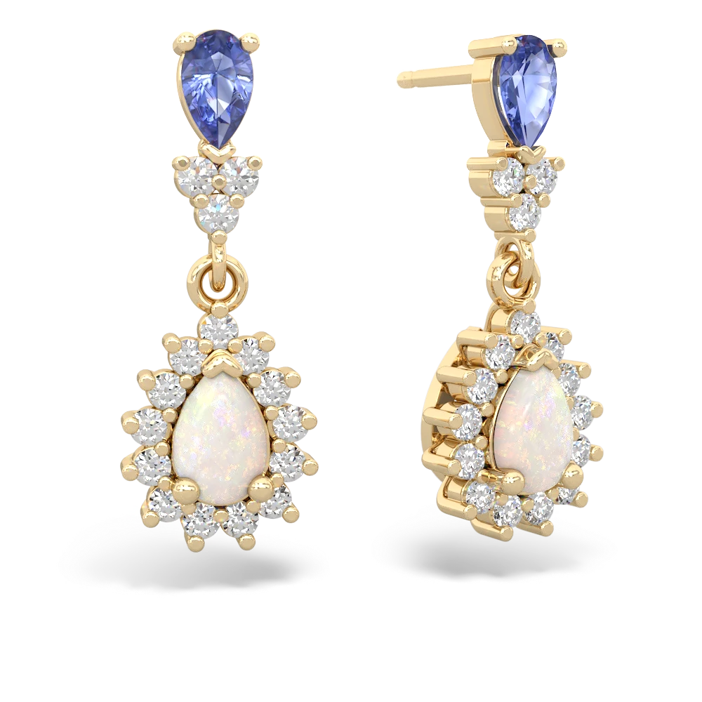 Tanzanite Halo Pear Dangle 14K Yellow Gold earrings E1882