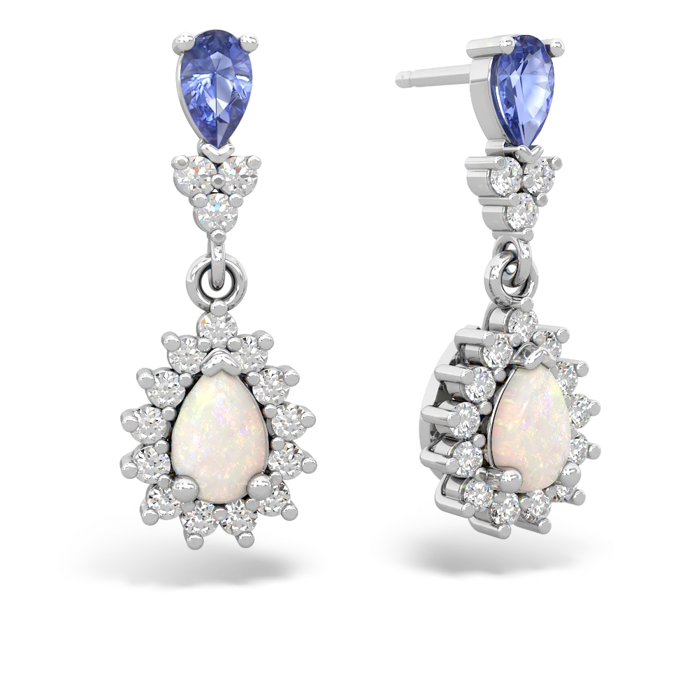 Tanzanite Halo Pear Dangle 14K White Gold earrings E1882