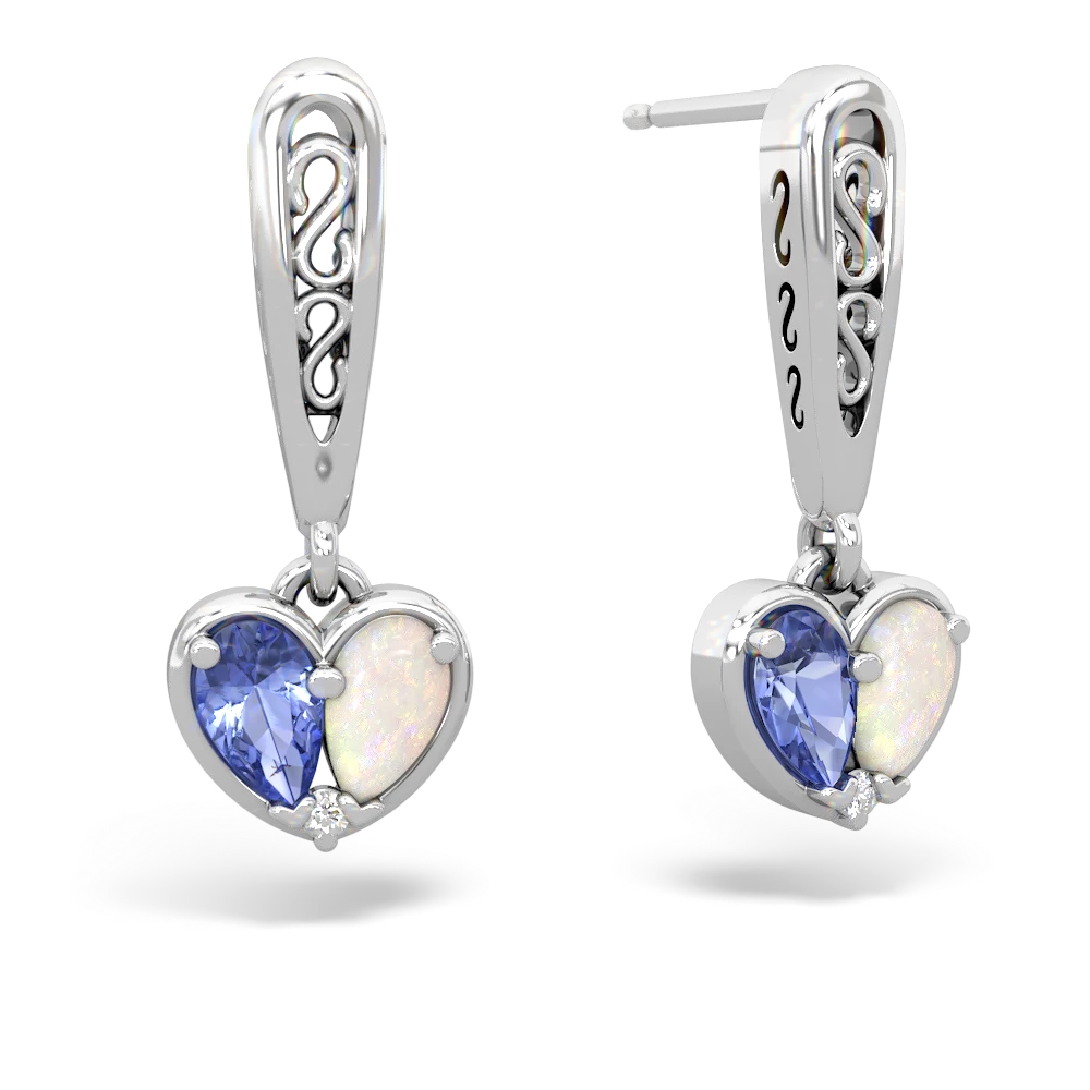 Tanzanite Filligree Heart 14K White Gold earrings E5070