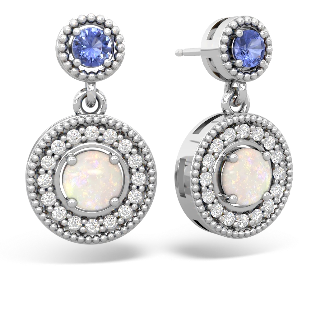 Tanzanite Halo Dangle 14K White Gold earrings E5319