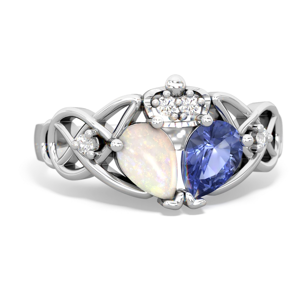 Tanzanite 'One Heart' Celtic Knot Claddagh 14K White Gold ring R5322