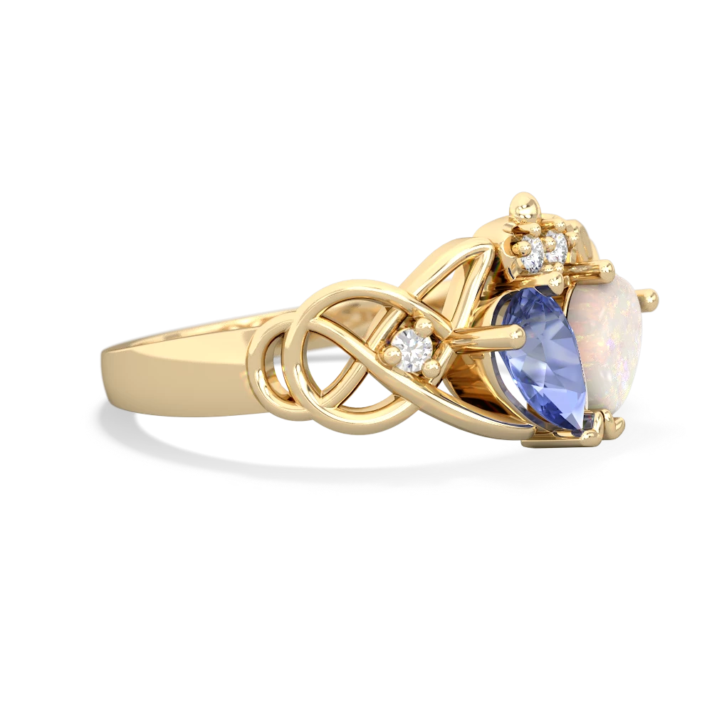 Tanzanite 'One Heart' Celtic Knot Claddagh 14K Yellow Gold ring R5322